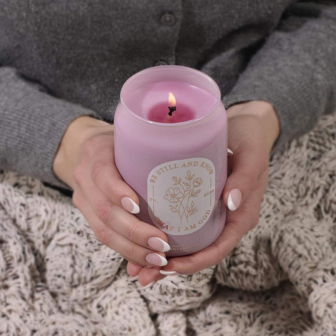 Be Still and Know Bali Gardens Scented Candle in a Glass Jar - Psalm 46:10
