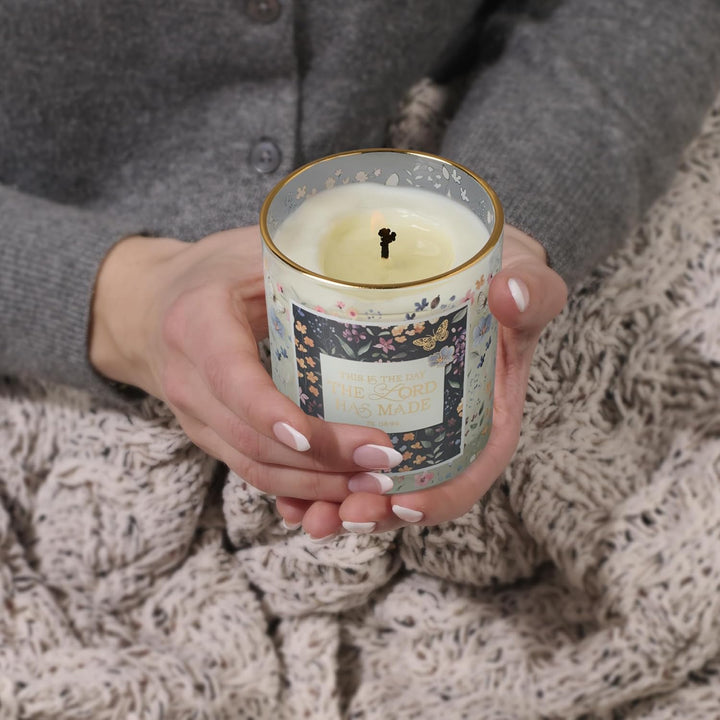 This Is the Day Rose Geranium and Cedar Scented Candle in a Glass Jar - Psalm.