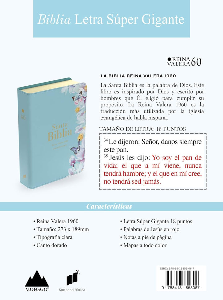 Biblia RVR 1960 Letra Súper Gigante Símil Piel Azul Claro (Spanish)