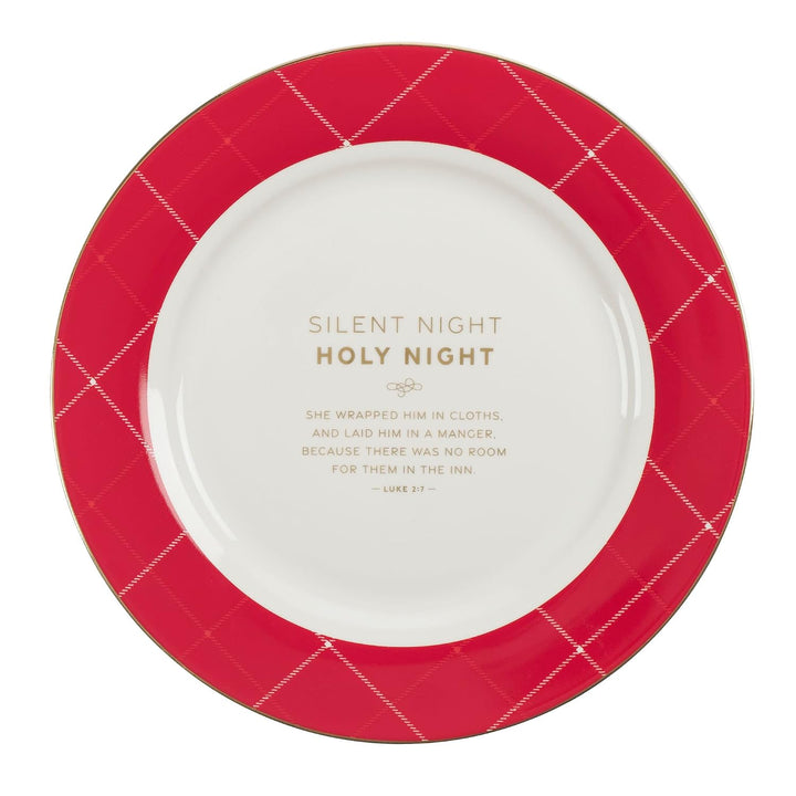 Christian Art Gifts Decorative 9" Ceramic Christmas Dinner Plate Set with Inspirational Advent Scripture: White/Red/Green Holly, Pine &amp; Giftwrap Theme Designs, Gold Accents, Sturdy Dinnerware, 4 Pack