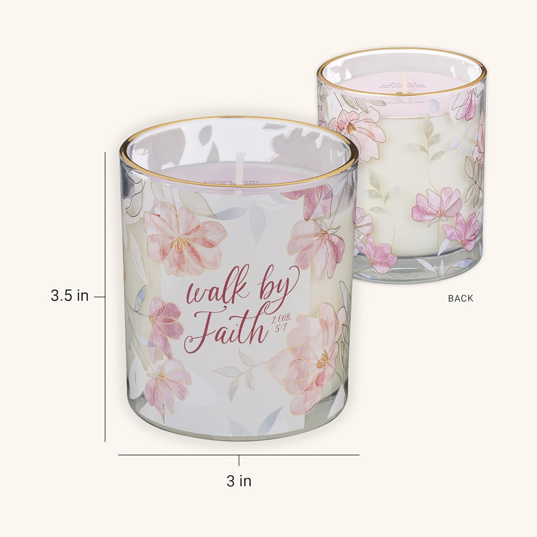 Walk by Faith Pink Aloe Bamboo Scented Candle in A Glass Jar - 2 Corinthians 5:7