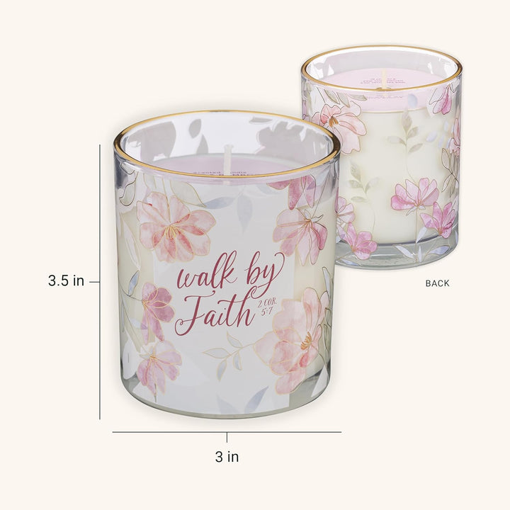 Walk by Faith Pink Aloe Bamboo Scented Candle in A Glass Jar - 2 Corinthians 5:7