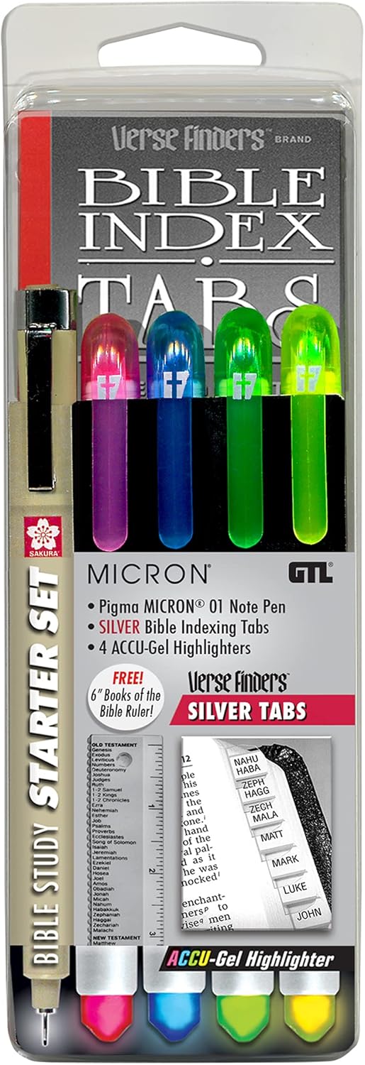 Accu-Gel &amp; Pigma Micron Bible Study Starter Sets with Silver Verse Finder Bible Tabs