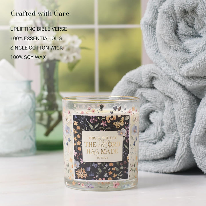 This Is the Day Rose Geranium and Cedar Scented Candle in a Glass Jar - Psalm.