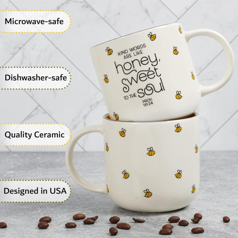 Ceramic Coffee & Tea Mug for Women: Kind Words are Like Honey Inspirational Bible Verse