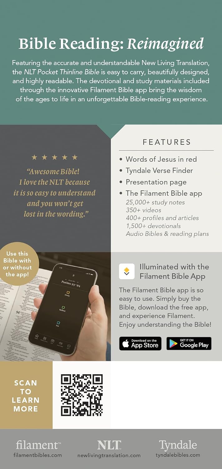 NLT Pocket Thinline Bible, Filament Enabled (LeatherLike, Blush Pink Flowers, Red Letter)
