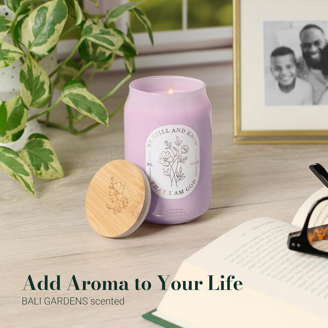 Be Still and Know Bali Gardens Scented Candle in a Glass Jar - Psalm 46:10