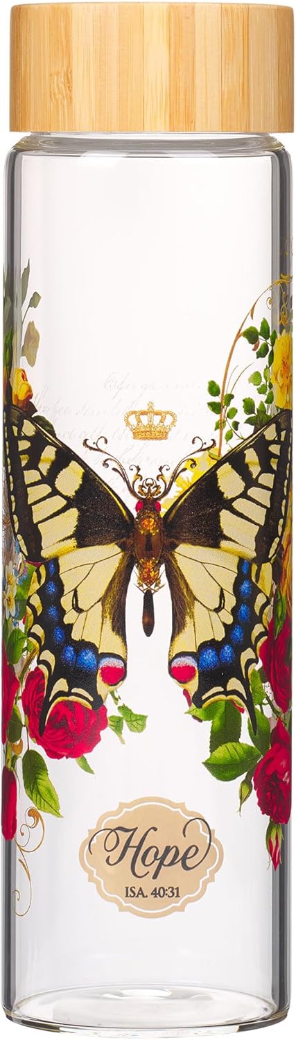 Hope Yellow Butterfly Glass Water Bottle - Isaiah 40:31
