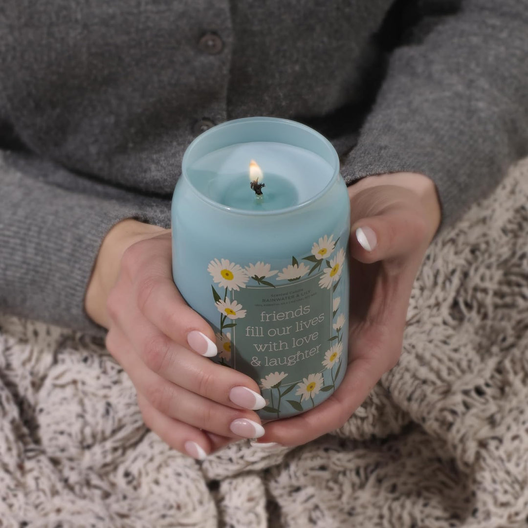 Love and Laughter Rainwater and Lily Scented Candle in Glass Jar
