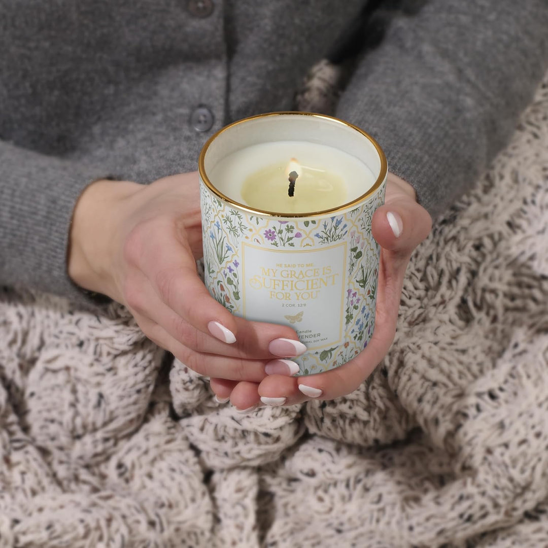 Sufficient Grace Sage and Lavender Scented Candle in a Glass Jar - 2 Corinthians 12:9