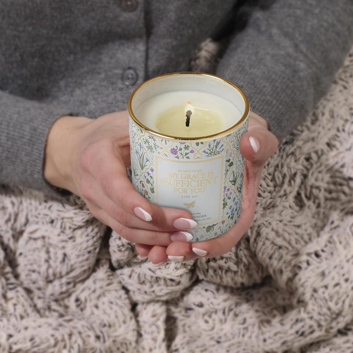 Sufficient Grace Sage and Lavender Scented Candle in a Glass Jar - 2 Corinthians 12:9