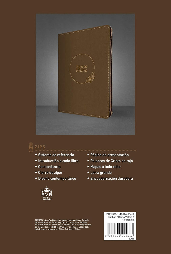 Santa Biblia RVR60, Edición zíper con referencias, letra grande (SentiPiel, Café, Letra Roja) (Spanish Edition) Imitation Leather – .zip