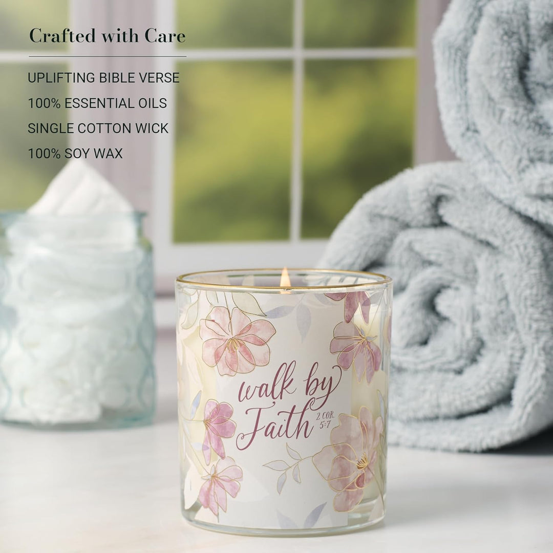 Walk by Faith Pink Aloe Bamboo Scented Candle in A Glass Jar - 2 Corinthians 5:7