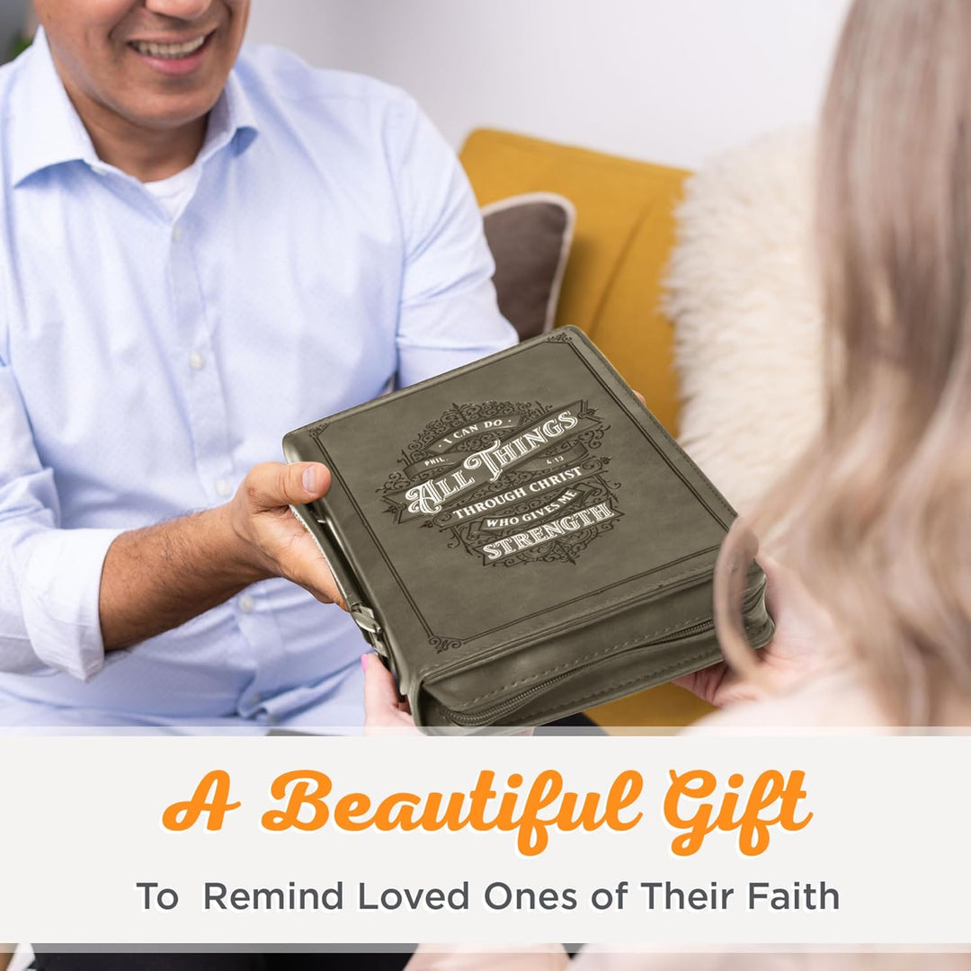 Bible Cover - All Things Through Christ - Philippians 4:13 Bible Verse with Zipper and Pocket, M