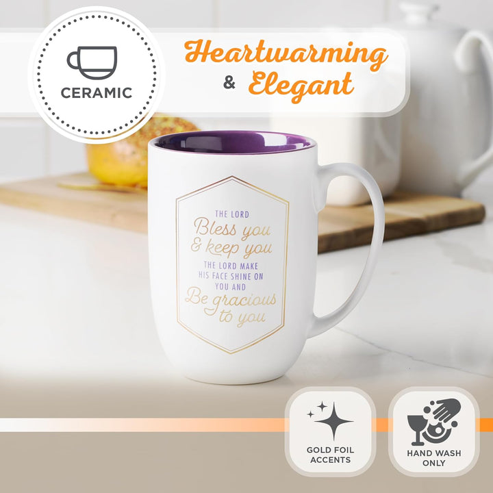Mug White/Purple Bless You &amp; Keep You Num. 6:24-26