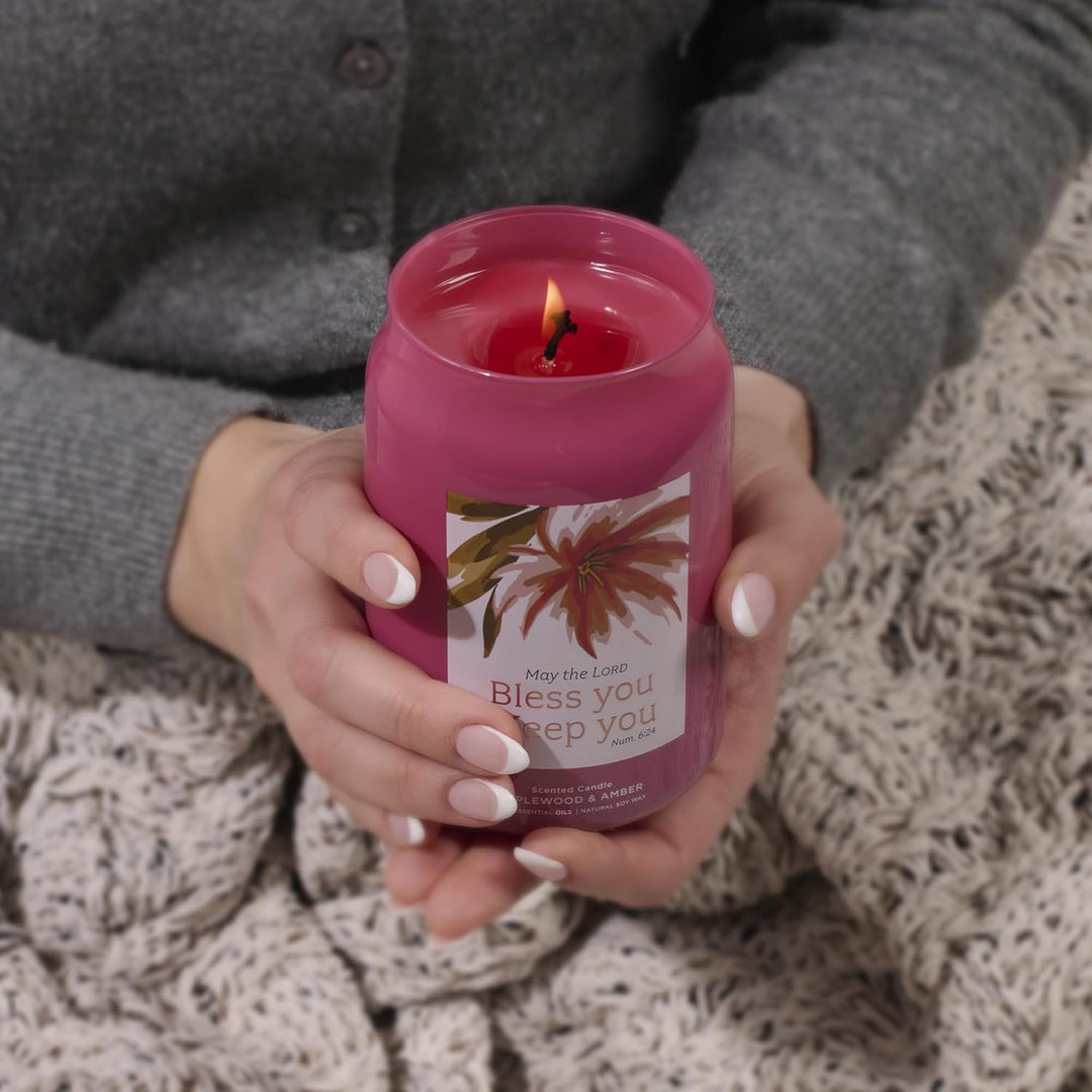 Bless You and Keep You Applewood and Amber Scented Candle in a Glass Jar - Numbers 6:24