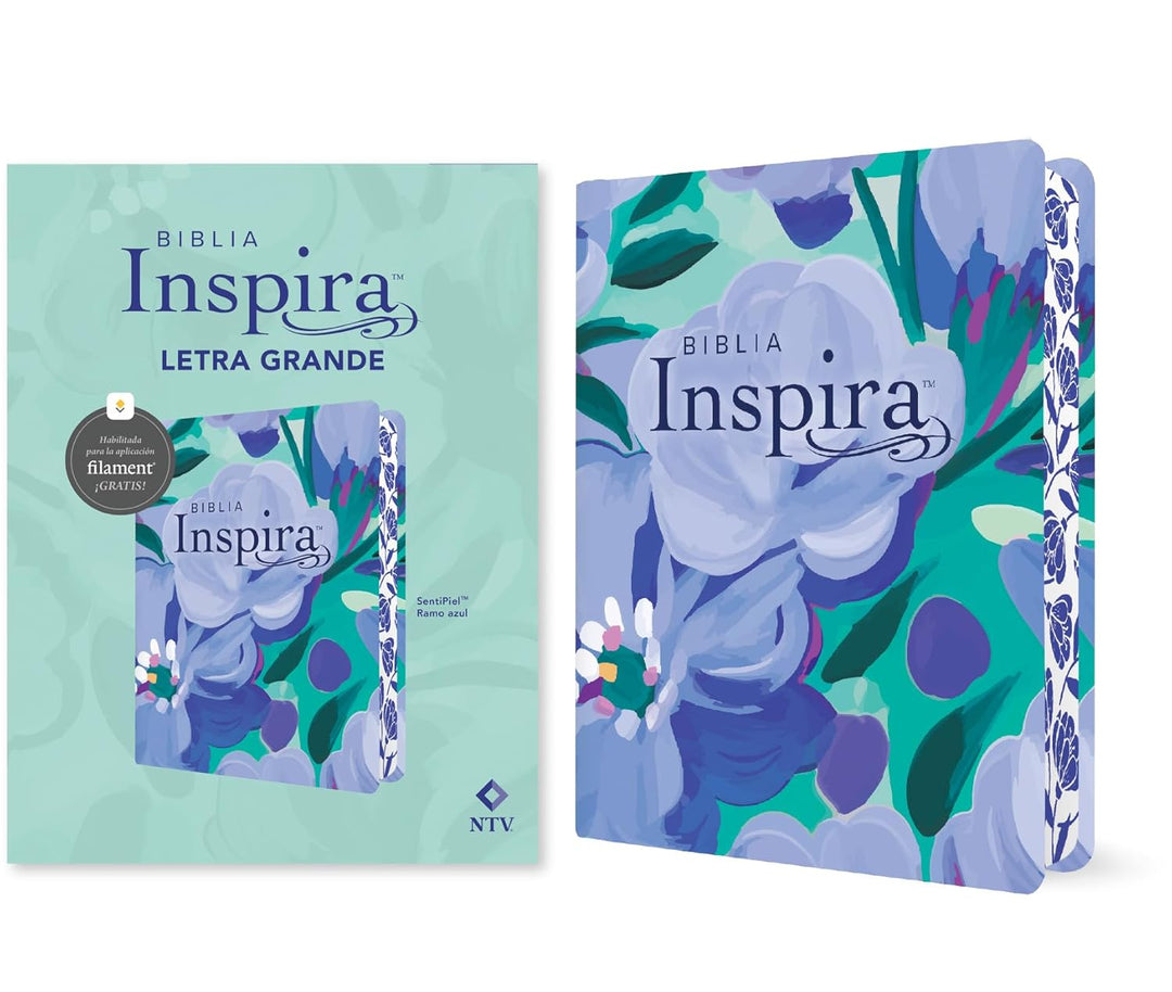 Biblia Inspira NTV, letra grande con Filament (SentiPiel, Ramo azul) (Spanish Edition)