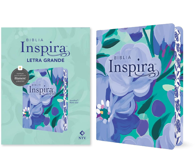 Biblia Inspira NTV, letra grande con Filament (SentiPiel, Ramo azul) (Spanish Edition)