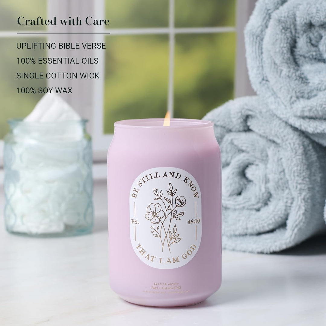 Be Still and Know Bali Gardens Scented Candle in a Glass Jar - Psalm 46:10