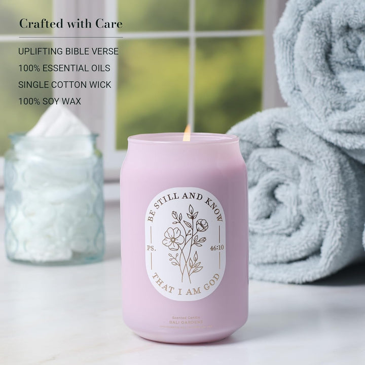 Be Still and Know Bali Gardens Scented Candle in a Glass Jar - Psalm 46:10