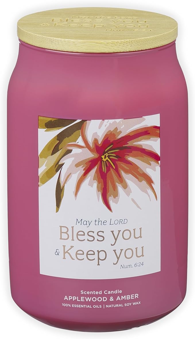 Bless You and Keep You Applewood and Amber Scented Candle in a Glass Jar - Numbers 6:24