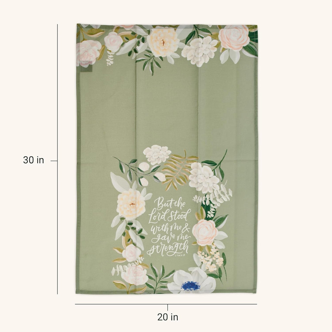 The Lord Stood With Me Sage Green Cotton Tea Towel - 2 Timothy 4:17