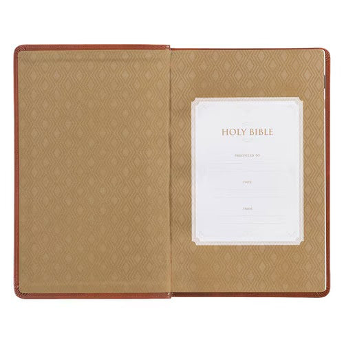 Honey-brown Faux Leather King James Version Deluxe Gift Bible with Thumb Index