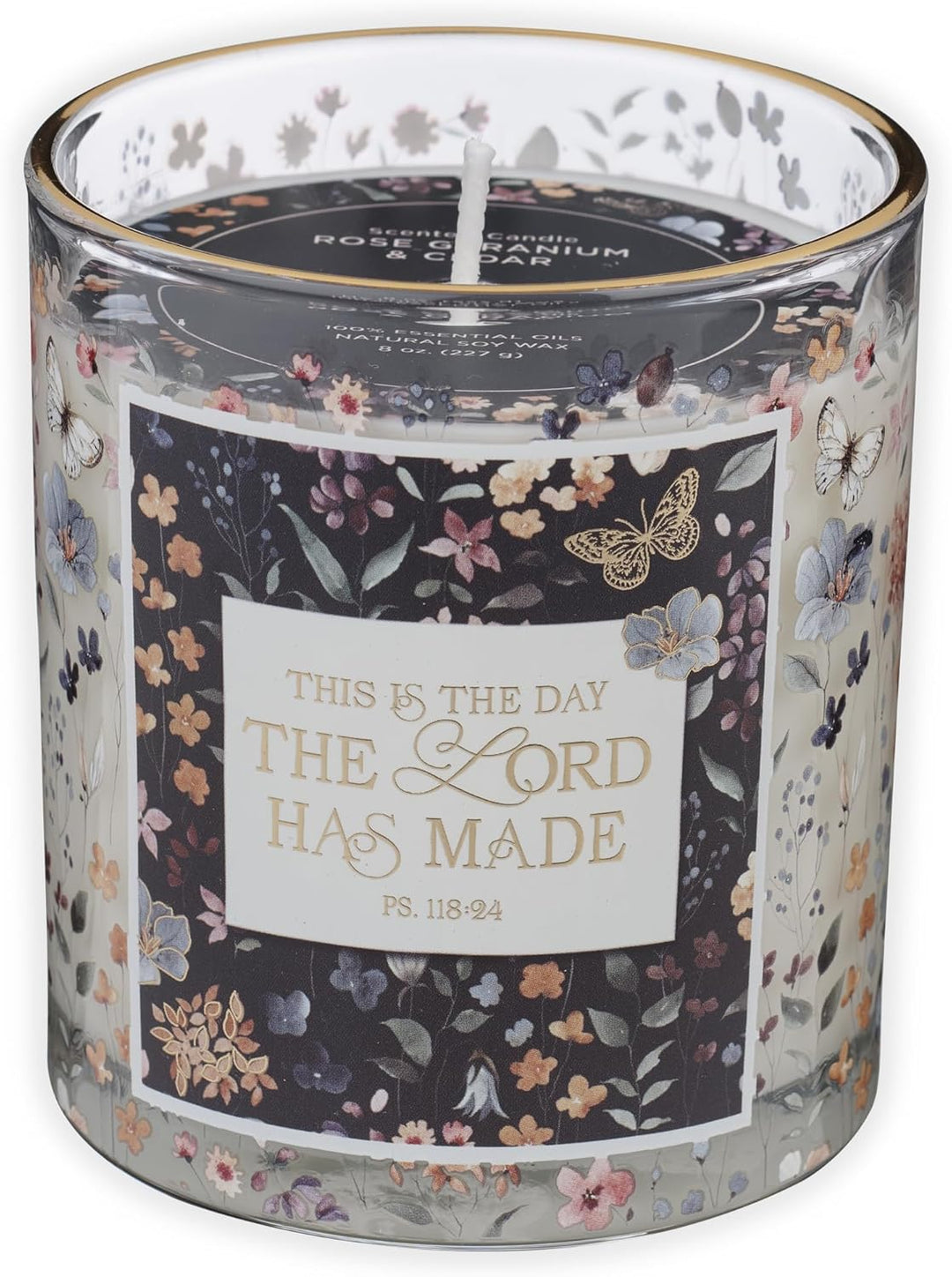 This Is the Day Rose Geranium and Cedar Scented Candle in a Glass Jar - Psalm.