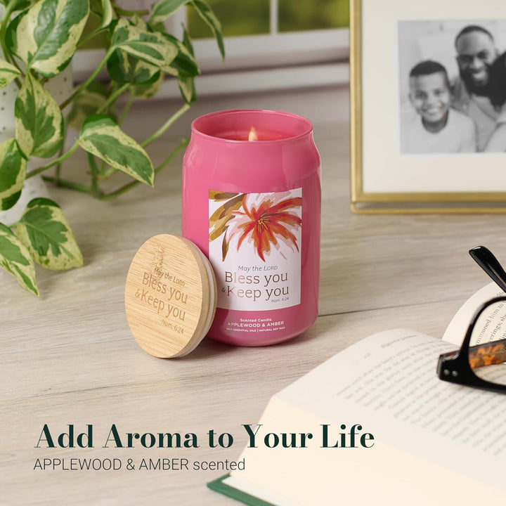 Bless You and Keep You Applewood and Amber Scented Candle in a Glass Jar - Numbers 6:24