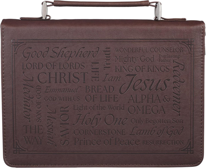 Names of Jesus Walnut Brown Faux Leather Classic Bible Cover - Isaiah 9:6