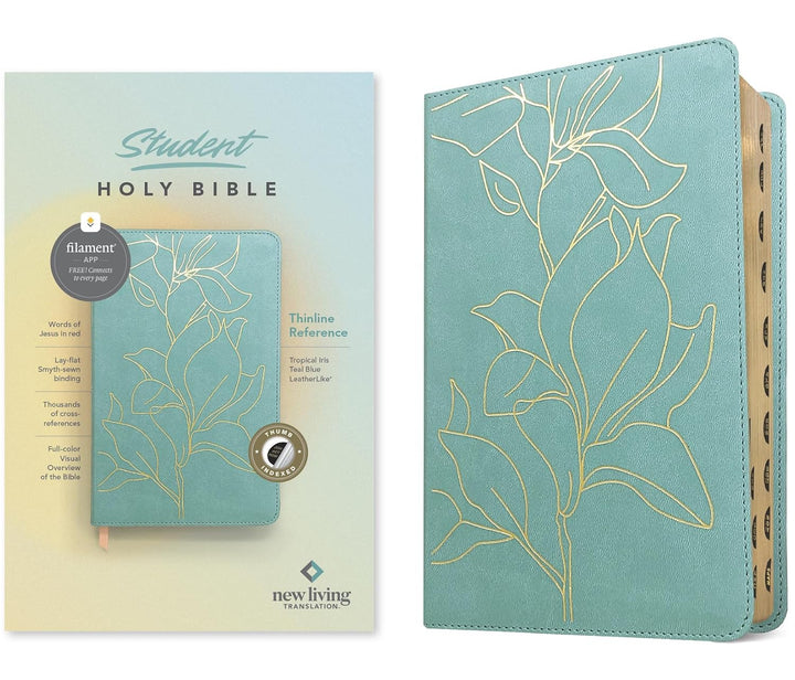 NLT Student Bible, Thinline Reference, Filament Enabled (LeatherLike, Tropical Iris Teal Blue, Indexed, Red Letter) by New Living Translation (Author), Tyndale (Creator)