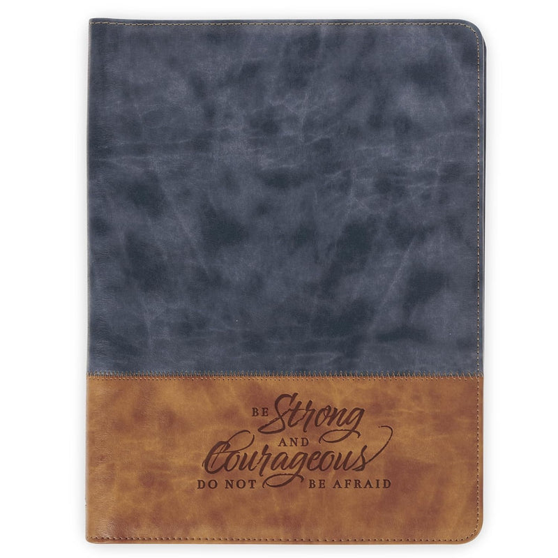 Strong and Courageous Butterscotch and Navy Faux Leather Padfolio - Joshua 1:9