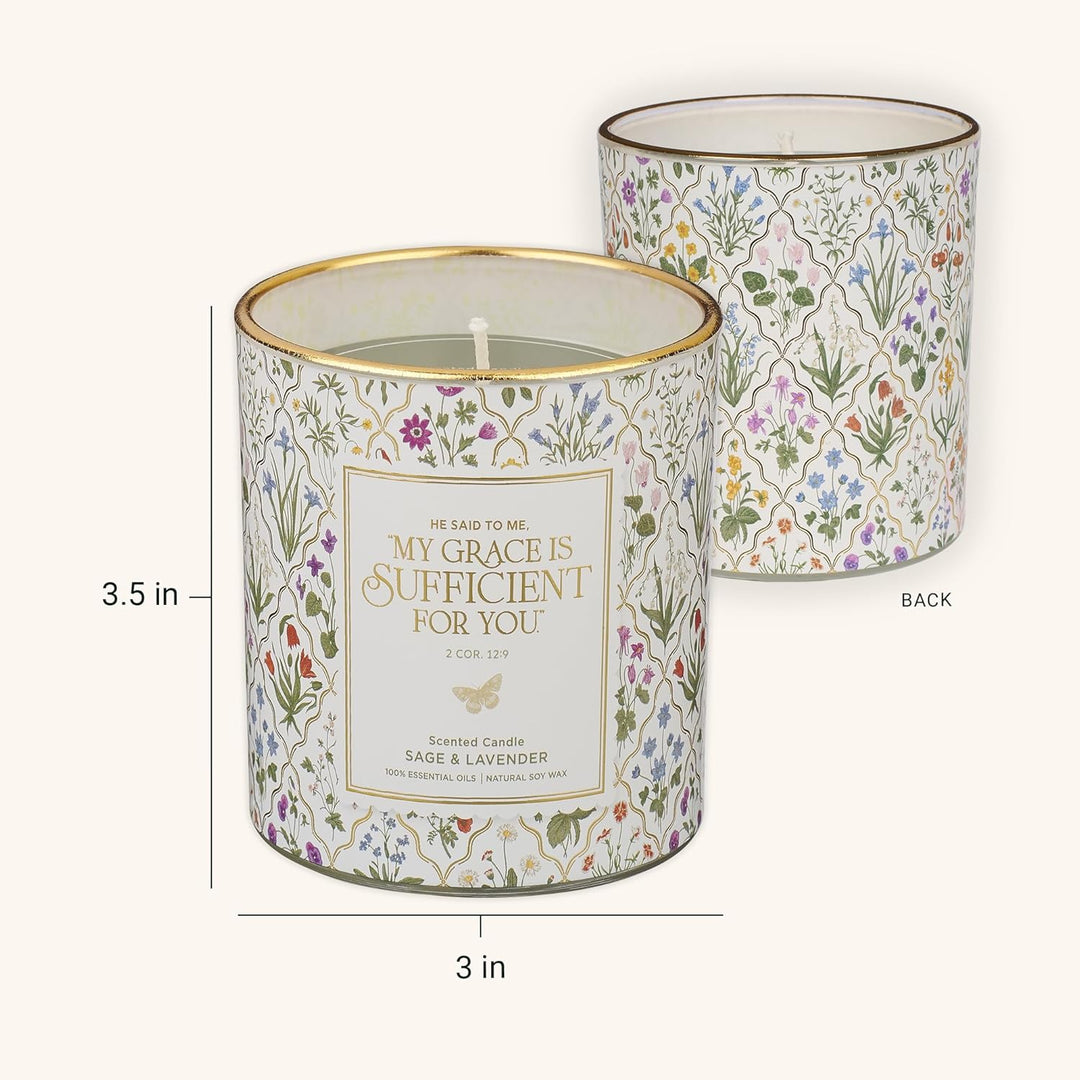 Sufficient Grace Sage and Lavender Scented Candle in a Glass Jar - 2 Corinthians 12:9