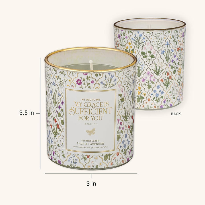 Sufficient Grace Sage and Lavender Scented Candle in a Glass Jar - 2 Corinthians 12:9