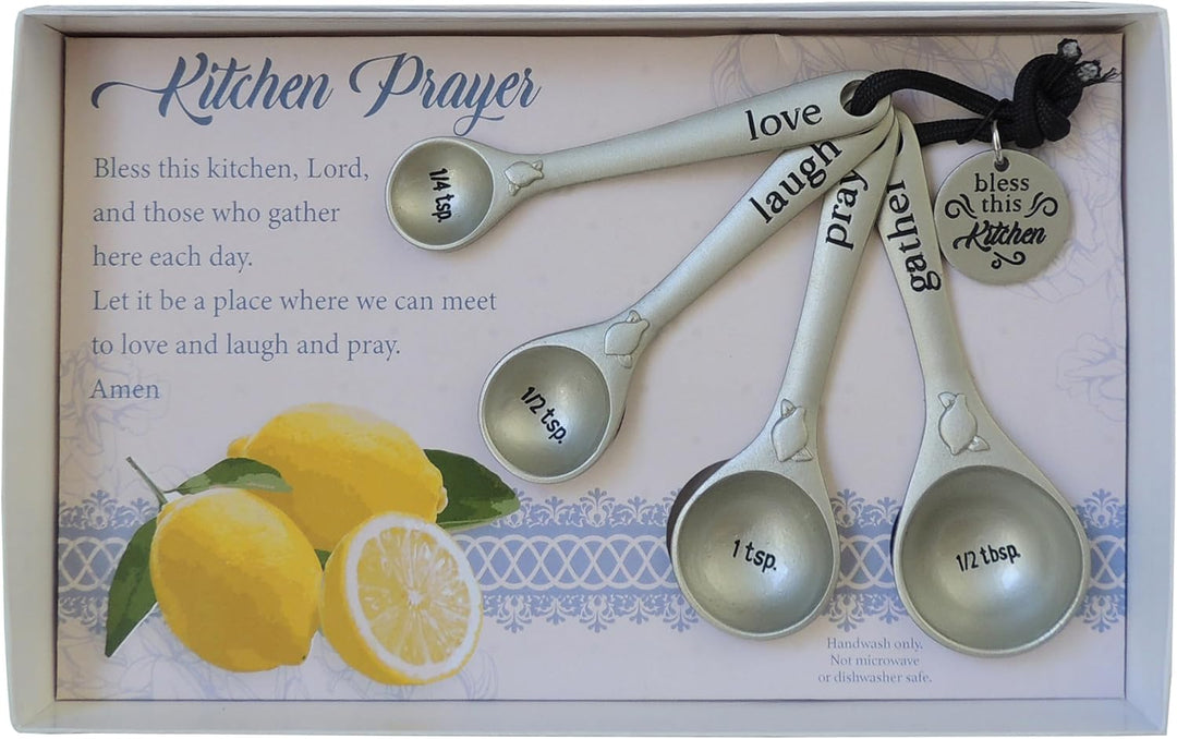 Kitchen Prayer - Metal Measuring Spoon Set, Set of 4 Measuring Spoons Gift Set for Christian Men and Women