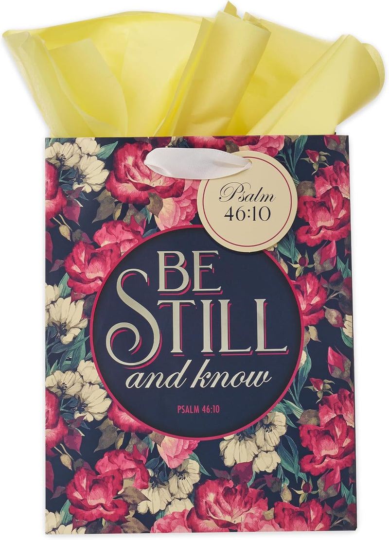 Be Still Vintage Floral Medium Gift Bag – Psalm 46:10