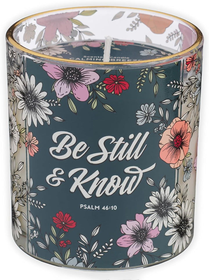 Be Still Teal Botanical Calming Breeze Scented Candle in a Glass Jar - Psalm 46:10
