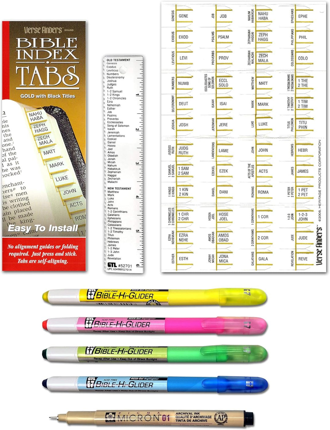 Accu-Gel &amp; Pigma Micron Bible Study Starter Sets with Gold Verse Finder Bible Tabs