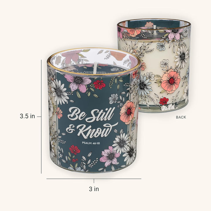 Be Still Teal Botanical Calming Breeze Scented Candle in a Glass Jar - Psalm 46:10
