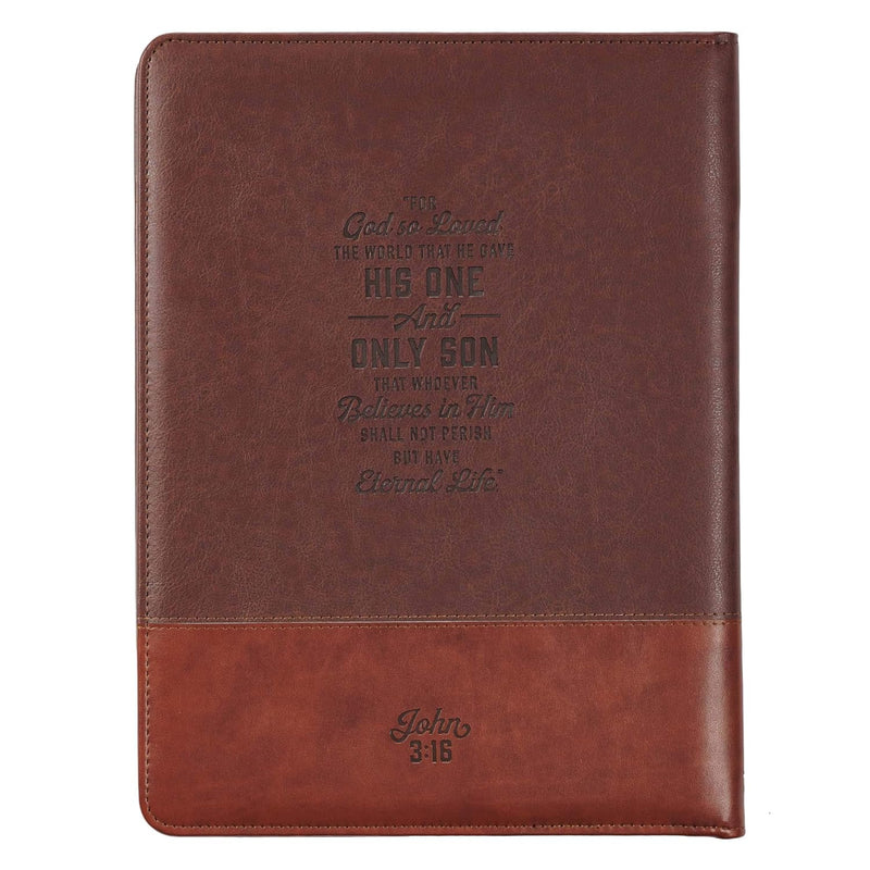 John 3:16 Cross Two-tone Brown Faux Leather Portfolio Folder