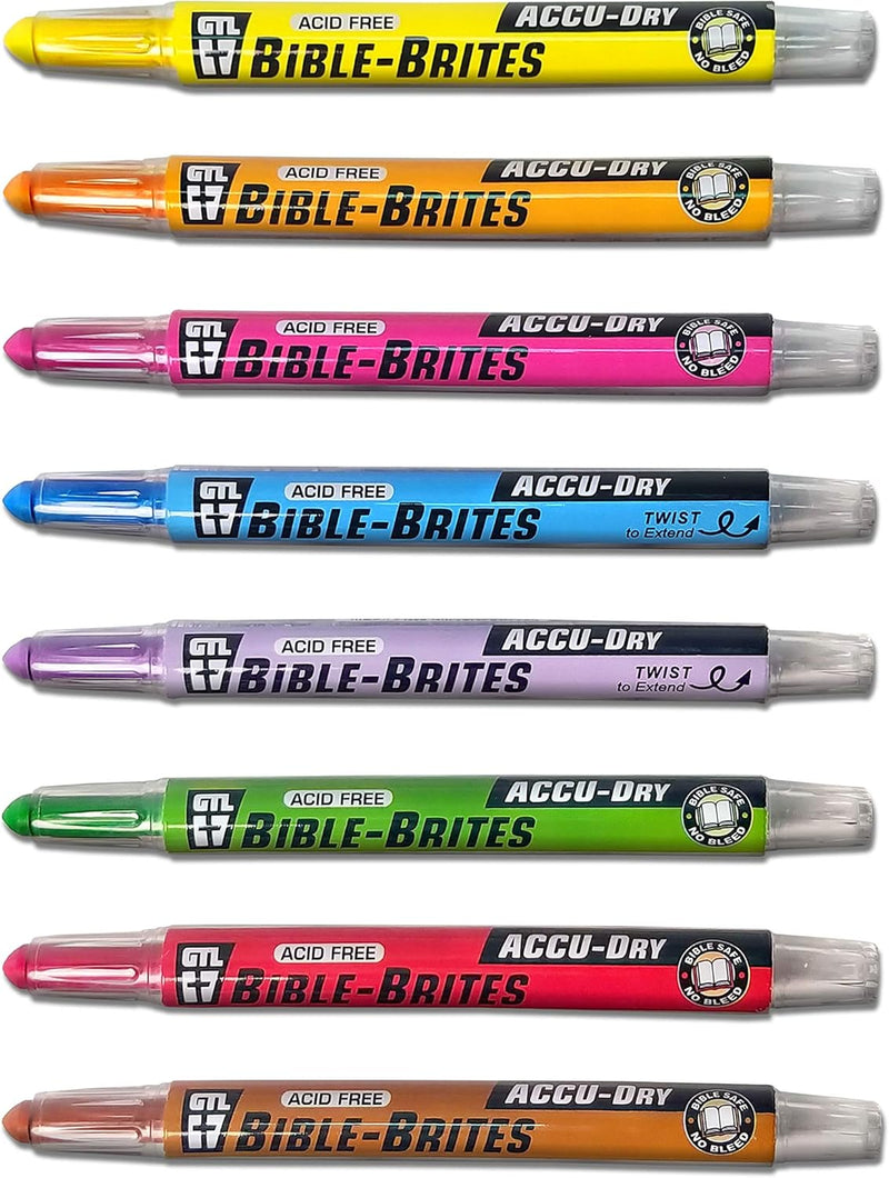 G.T. Luscombe Company, Inc. Accu-Dry Bible-Brites Multicolored 5 x 4 Acrylic Highlighters Set of 8