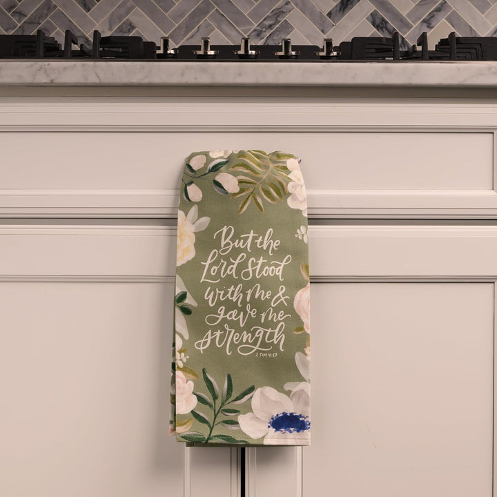 The Lord Stood With Me Sage Green Cotton Tea Towel - 2 Timothy 4:17