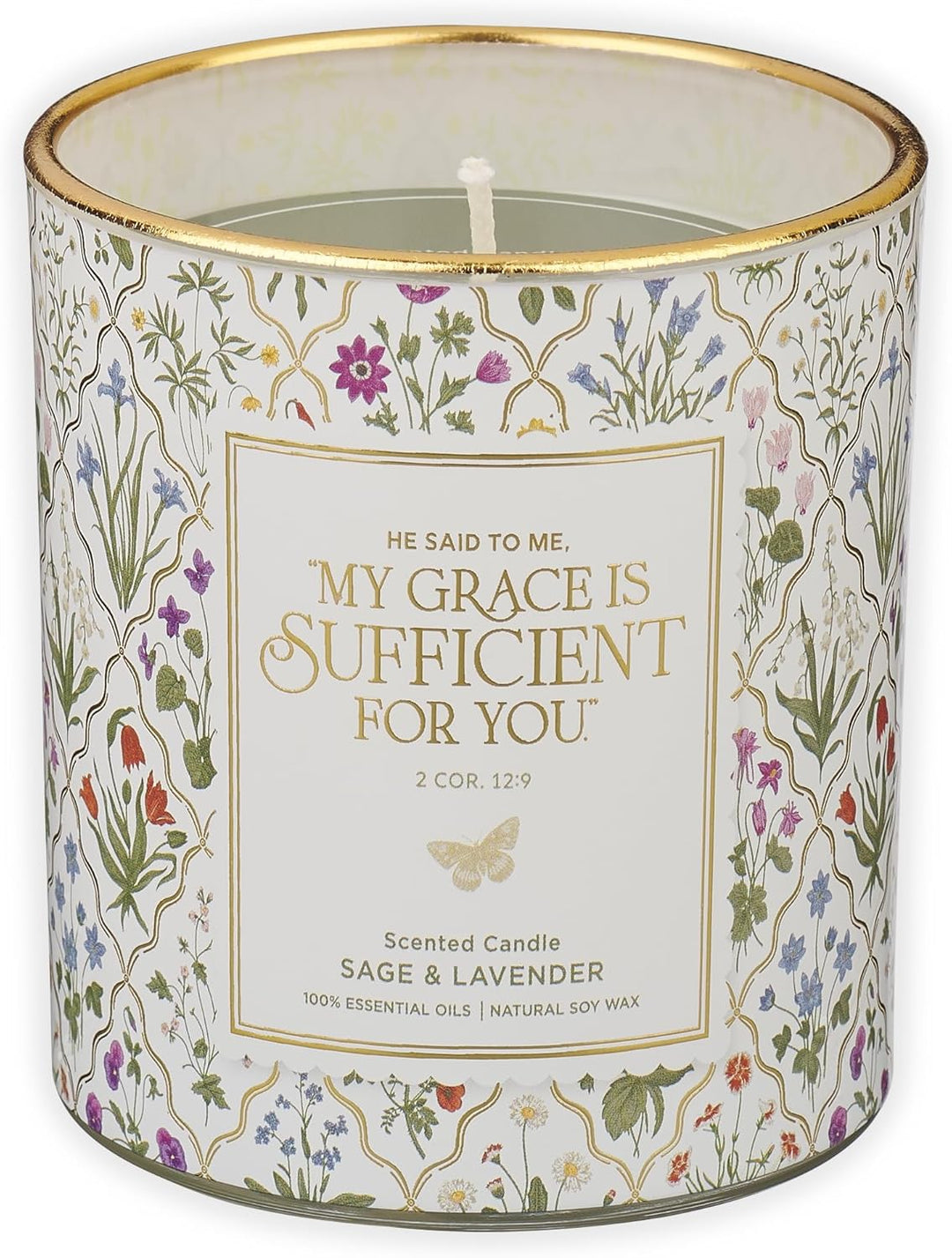 Sufficient Grace Sage and Lavender Scented Candle in a Glass Jar - 2 Corinthians 12:9
