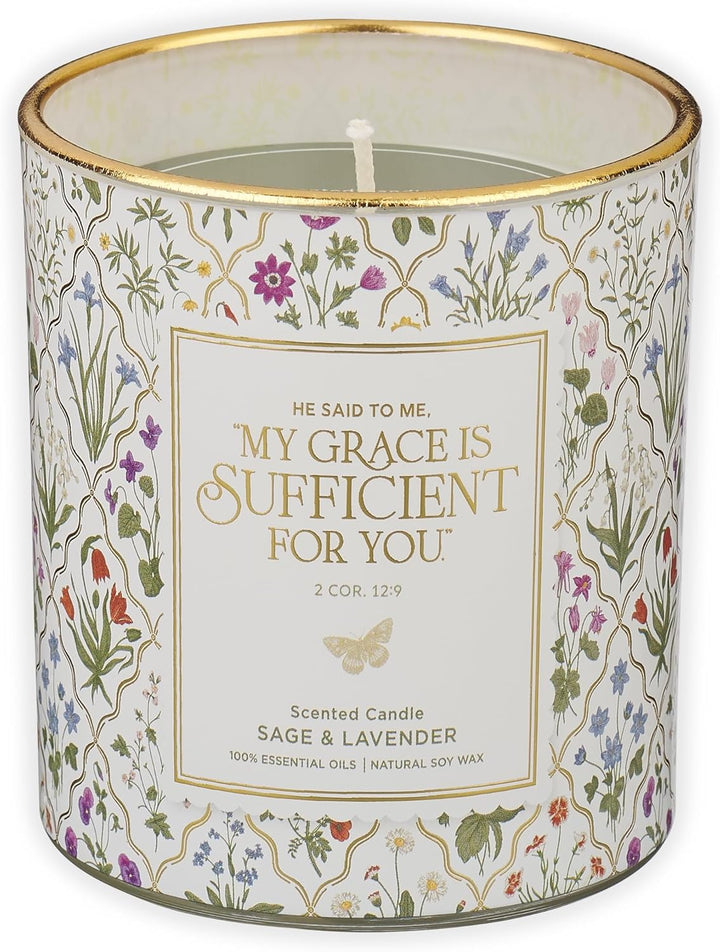 Sufficient Grace Sage and Lavender Scented Candle in a Glass Jar - 2 Corinthians 12:9