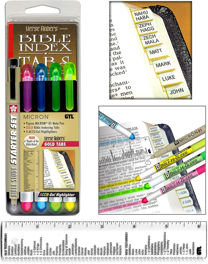 Accu-Gel &amp; Pigma Micron Bible Study Starter Sets with Gold Verse Finder Bible Tabs
