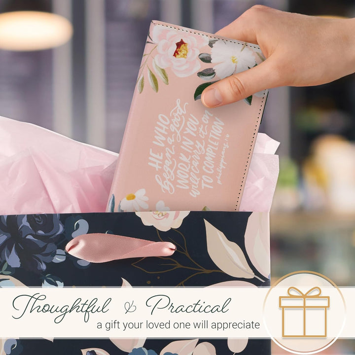 A Good Work Peach Floral Faux Leather Checkbook Wallet - Philippians 1:6
