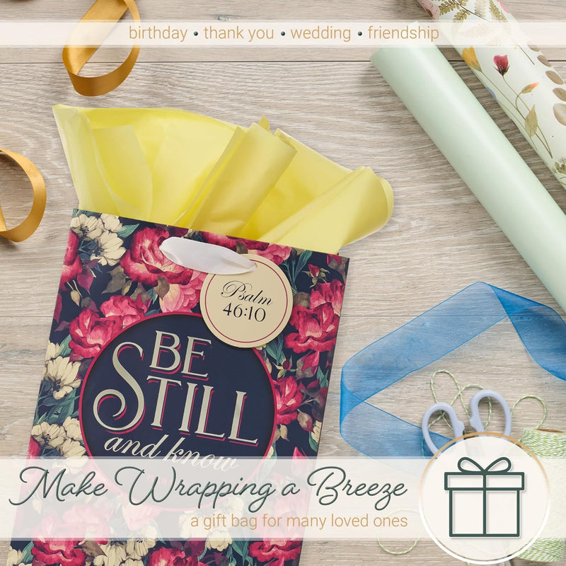 Be Still Vintage Floral Medium Gift Bag – Psalm 46:10