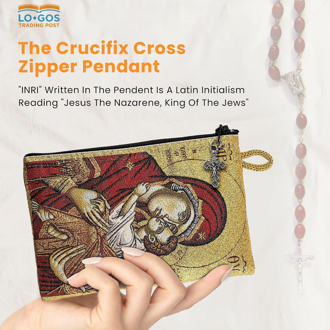 Woven Tapestry Rosary Pouch, Jewelry &amp; Coin Purse - Virgin Mary Sweet Kiss &amp; Jesus King of the Universe