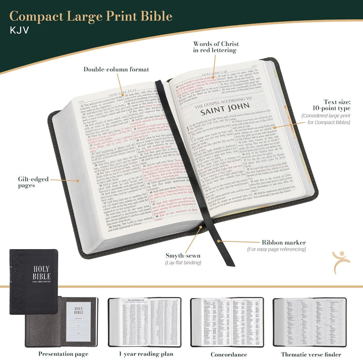Black Faux Leather Large Print Compact King James Version Bible