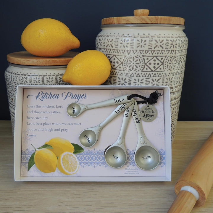 Kitchen Prayer - Metal Measuring Spoon Set, Set of 4 Measuring Spoons Gift Set for Christian Men and Women